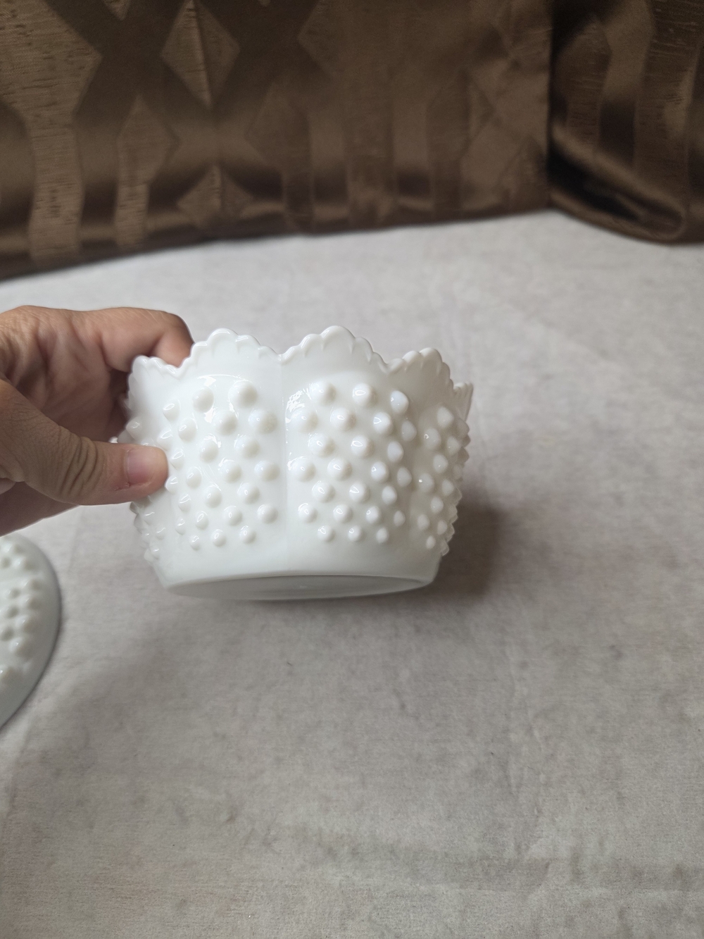 Fenton White Milk Glass Hobnail Covered Candy Dish - Picture 6 of 7